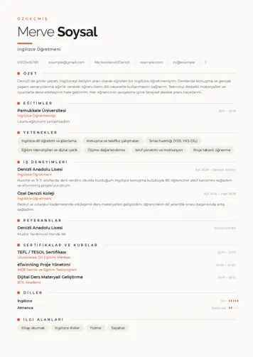 Yabancı Dil Öğretmeni Cv Örnekleri cv indir